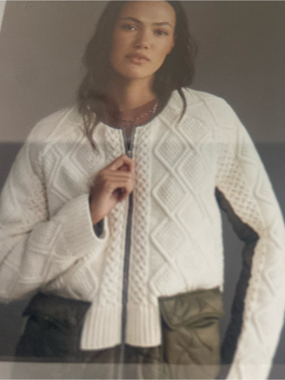 Anthropologie Cream Cable-Knit Zip-Front Sweater Jacket